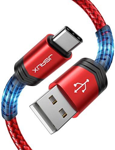Book Cover USB Type C Cable 3A Fast Charging [2-Pack 3.3ft+10ft], JSAUX USB-A to USB-C Charge Braided Cord Compatible with Samsung Galaxy S10 S9 S8 S20 Plus A51,Note 10 9 8, PS5 Controller, USB C Charger-Red