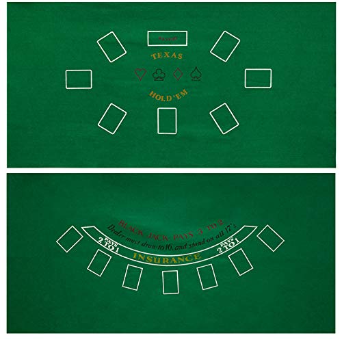 Book Cover GSE Games & Sports Expert 36x72-Inch Blackjack/Craps/Roulette/Texas Holdem/Baccarat Casino Table Top Felt Layout Mat (Texas Holdem & Blackjack)