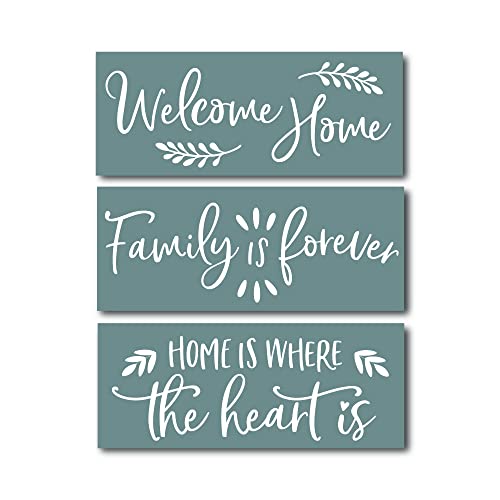 Book Cover Welcome Home + Family is Forever + Home is Where The Heart is Sign Stencils for Painting on Wood and More - Create Beautiful DIY Signs with Word Stencils – Set of 3 Reusable Stencils