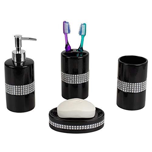 Book Cover Home Basics 4 Piece Luxury Bath Accessory Set with Stunning Sequin Accents (Black)