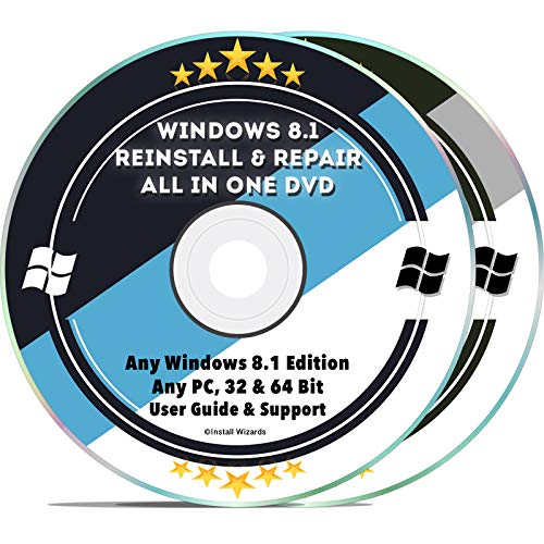 Book Cover Windows 8.1 Repair & Reinstall Disc Set: Recovery Reboot Restore Fix Factory Reset - Basic or Professional 32 & 64 Bit PC Computer + Drivers Install 2019 (2 DVD Set)