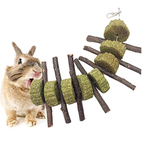 Book Cover Bunny Chew Toys for Teeth, Organic Apple Wood Molar Sticks Rabbits Improves Dental Health, Pet Snacks Toys with Grass Cake for Rabbits, Chinchilla, Hamsters, Guinea Pigs and Other Small Animals