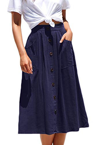 Book Cover Meyeeka Womens Casual High Waist Flared A-line Skirt Pleated Midi Skirt with Pocket