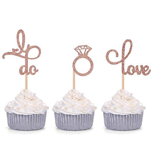 Book Cover Set of 24 Rose Gold Glitter Love Diamond Ring I Do Cupcake Toppers for Wedding Bridal Shower Decorations