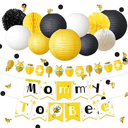 Book Cover NICROLANDEE Bee and Honey Baby Shower Decoration Mommy to Bee Card Banner Garland Hanging Paper Lanterns Round Honeycomb Ball Gold Glitter Bumble Bee Confetti for Pregnant Party Decor (Bee)