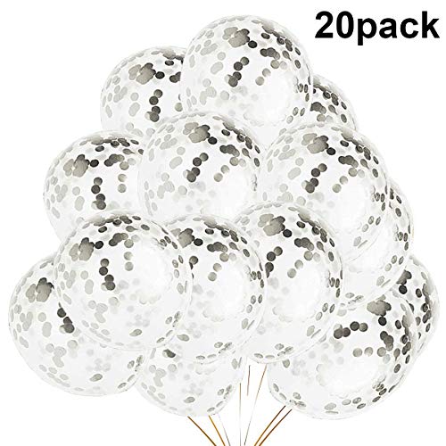 Book Cover 20 Pieces Silver Confetti Balloons, 12 inch Latex Birthday Party Balloons For Party Decorations Wedding Decorations And Proposal (Silver)