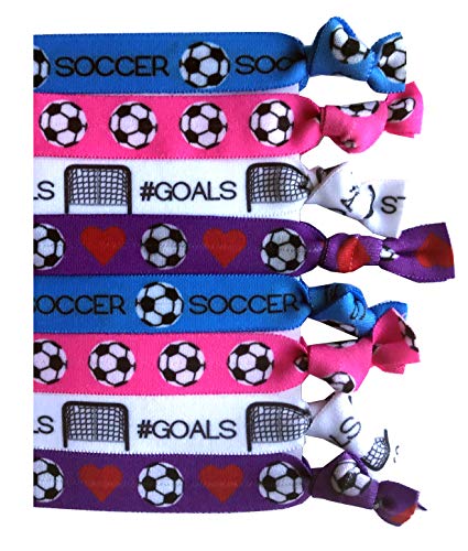 Book Cover 8 Piece Soccer Hair Elastic Set - Accessories for Players, Women, Girls, Coaches, High School Teams, Club Teams and Leagues - MADE in the USA