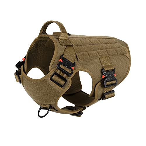 Book Cover ICEFANG Tactical Dog Harness with 4X Metal Buckle,Dog MOLLE Vest with Handle,No Pulling Front Clip,Hook and Loop Panel for Dog Custom Patch (L (28