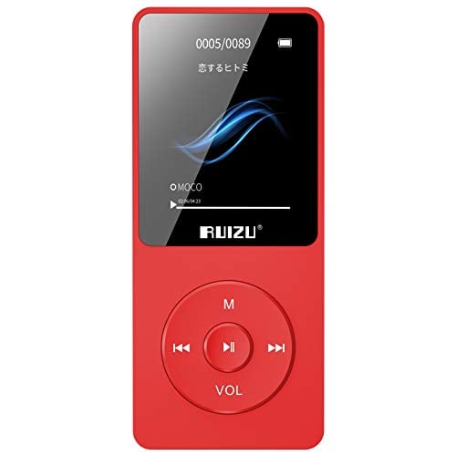 Book Cover Mp3 Player,RUIZU X02 Ultra Slim Music Player,Long Battery Life Mp3 with FM Radio, Voice Recorder, Video Play, Text Reading, 80 Hours Playback and Expandable Up to 128 GB (Red)