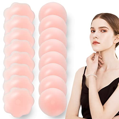 Book Cover 8 Pairs Silicone Nipple Cover Reusable with Carry Case, Adhesive Nipple Pasties for Women Pink