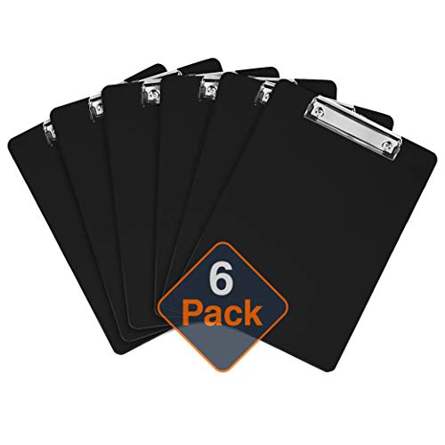 Book Cover Plastic Clipboards (Set of 6) Multi Pack Clipboard (Black) Strong 12.5 x 9 Inch | Holds 100 Sheets! Acrylic Clipboards with Low Profile Clip | Cute Clip Boards Board Clips