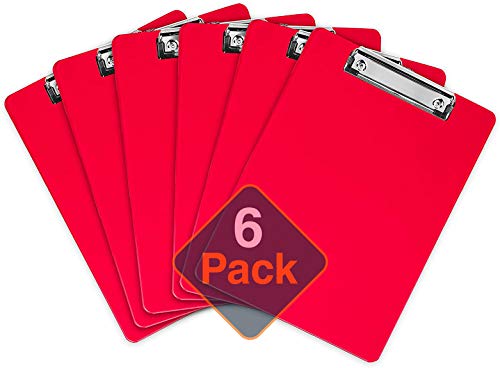 Book Cover Plastic Clipboards (Set of 6) Multi Pack Clipboard (Red) Strong 12.5 x 9 Inch | Holds 100 Sheets! Acrylic Clipboards with Low Profile Clip | Cute Clip Boards Board Clips