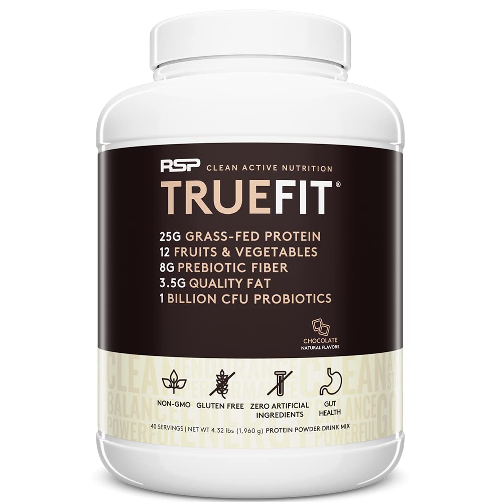 Book Cover RSP TrueFit (4.32LB) - Grass Fed Lean Meal Replacement Protein Shake, Natural Whey Protein Powder with Fiber & Probiotics, Non-GMO, Gluten-Free & No Artificial Sweeteners, Choc (Packaging May Vary)