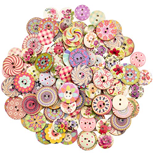 Book Cover Foraineam 400pcs Mixed Wooden Buttons Bulk 2 Holes Round Decorative Wood Craft Button for Sewing Crafting
