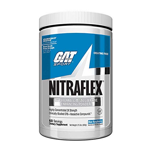 Book Cover GAT NITRAFLEX Blue Raspberry - Testosterone Boosting Powder, Increase Blood Flow, Boost Strength & Energy Improve Exercise Performance, Creatine-Free 600 Gram (Pack of 1)