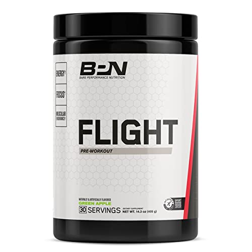 Book Cover BARE PERFORMANCE NUTRITION, BPN Flight Pre Workout, Green Apple, Energy, Focus & Endurance Without The Crash, Formulated with Caffeine Anhydrous, DiCaffeine Malate, N-Acetyl Tyrosine, 30 Servings