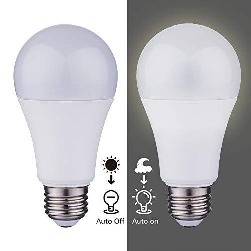 Book Cover YAMAO Dusk to Dawn Light Bulb, A19 9W LED Smart Light Sensor Bulbs (Automatic on/Off), Indoor/Outdoor Lighting Bulb for Porch, Hallway, Patio, Garage, E26 Base 3000K Warm White (2 Pack)