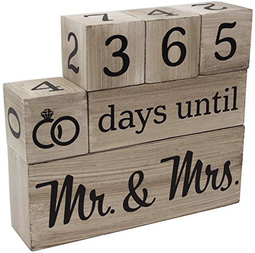 Book Cover Wedding Countdown Calendar Wooden Blocks - Engagement Gifts - Bride to Be - Bridal Shower Gifts - Bride Gifts - Engagement Gifts for Couples - Engaged - Rustic Finish with Black Numbers