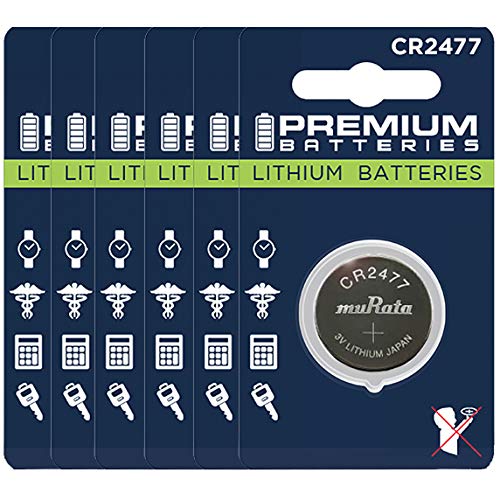 Book Cover Premium Batteries Murata CR2477 Lithium 3V Coin Cell Batteries Child-Safe (6 Pack)