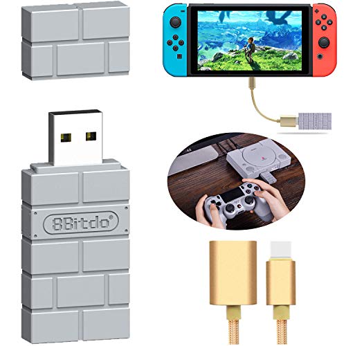 Book Cover 8Bitdo Wireless Controller Adapter for Nintendo Switch/Windows/Mac/PlayStation Classic Console/ PS1 Mini and Raspberry Pi,With OTG Cable