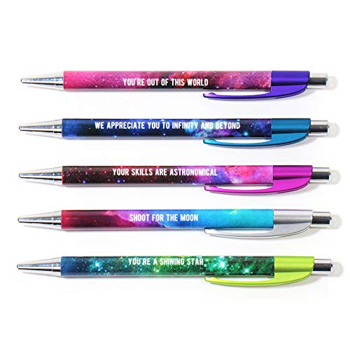 Book Cover Colorful Motivational Quote Pens - Galaxy - Employee Appreciation and Recognition Gifts - 5 Pack