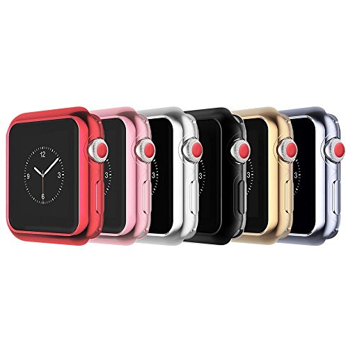 Book Cover Tech Express 6 Chrome Bumpers for Apple Watch (iWatch Cover) Protective Case Shockproof Ultra Thin Rugged Flexible Rose Gold, Gold, Black, Silver, Red, Gray [TPU Gel] Lot of 6 Chrome (40mm)