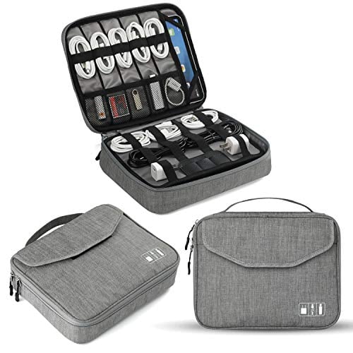 Book Cover Electronics Organiser, Jelly Comb Electronic Accessories, Double Layer Travel Cable Organiser, Cord Storage Bag for Cables, iPad (Up to 11 inches), Power Bank, USB Flash Drive and More (Gray)