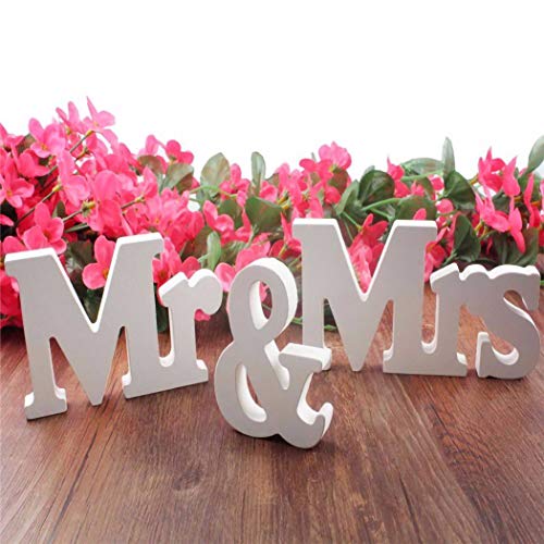 Book Cover IronBuddy Mr Mrs Sign Letters 3D Wooden Letters Decoration Wooden Mr and Mrs Letters for Party Wedding Table Decoration Photo Props (Small, White)