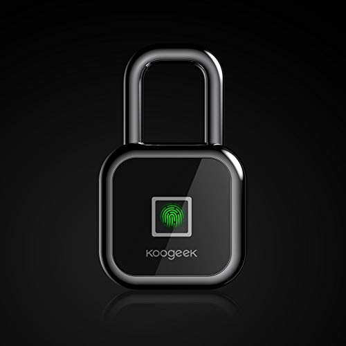 Book Cover Fingerprint Lock, Koogeek Smart Wireless Lock Biometric Keyless Padlock Works with Apple HomeKit Unlock by Fingerprints & Smartphone for Bike Backpack Locker Cabinet Suitcase Drawer Black