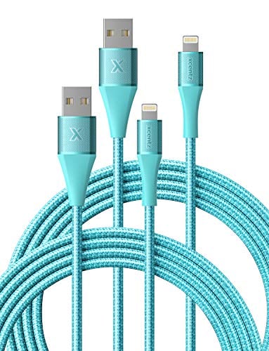Book Cover Xcentz iPhone Charger, (2 Pack, 6ft) Apple MFi Certified Lightning Cable High-Speed Braided Nylon iPhone Cable Premium Metal Connector for iPhone X/XS/XR/XS Max/8/7/6/5S/SE, iPad Pro/Mini/Air, Blue