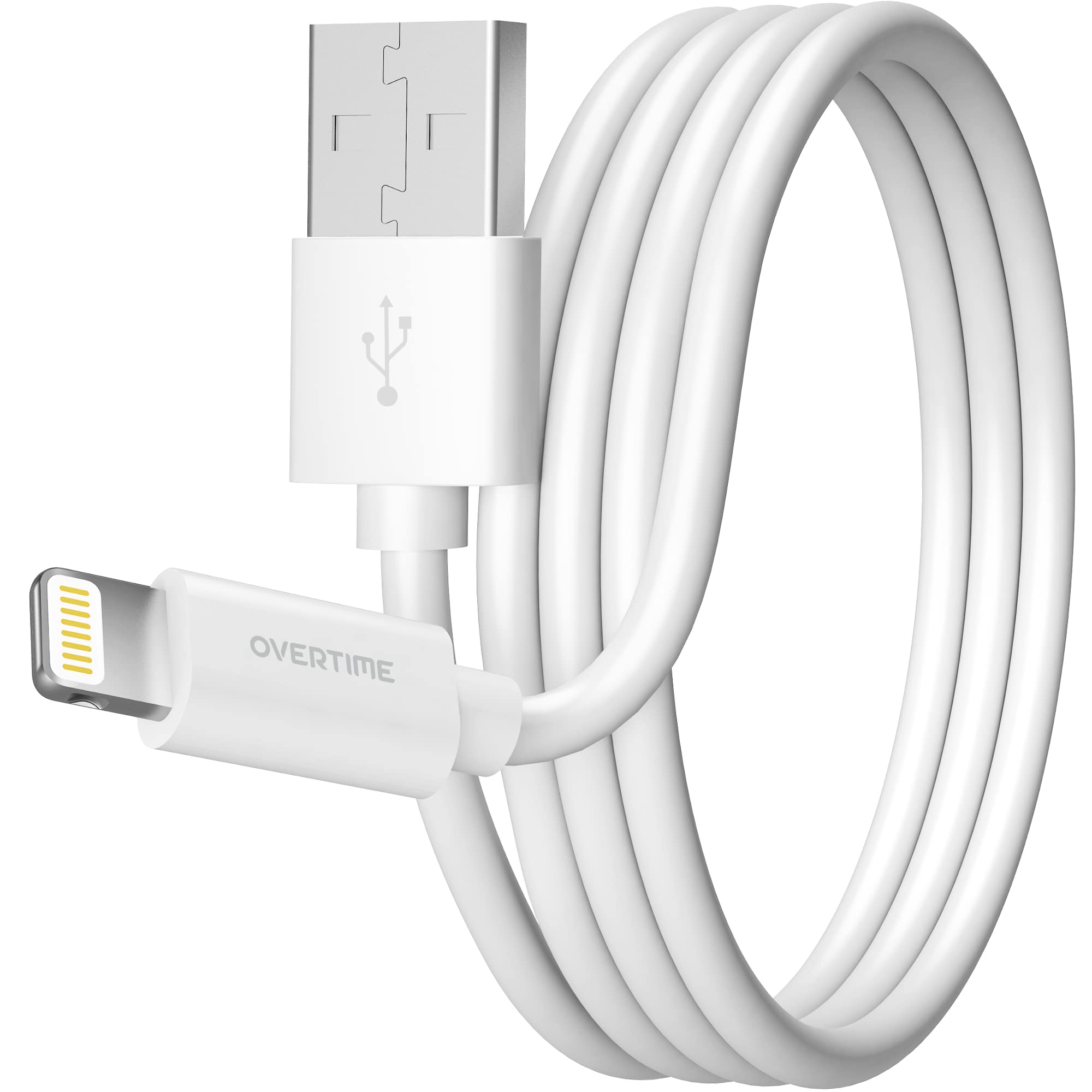 Book Cover Overtime iPhone Charger Cable 6 Foot, Apple MFi Certified Lightning Cable 6ft USB Cord for iPhone 14/13/12/11/Pro/Max/Mini/SE/XR/XS/X/8/7/Plus/6/6S, iPad/iPad Air 2/Mini 4/3/2, White