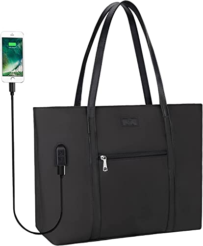 Book Cover Chomeiu USB Laptop Tote Bag, Woman 15.6 inch Laptop Organizer Bag Teacher Work Purse (Black)
