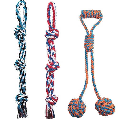 Book Cover Dog Rope Toys - 3 Pack Durable Interactive Ball Chew Toy for Strong Aggressive Large Dogs