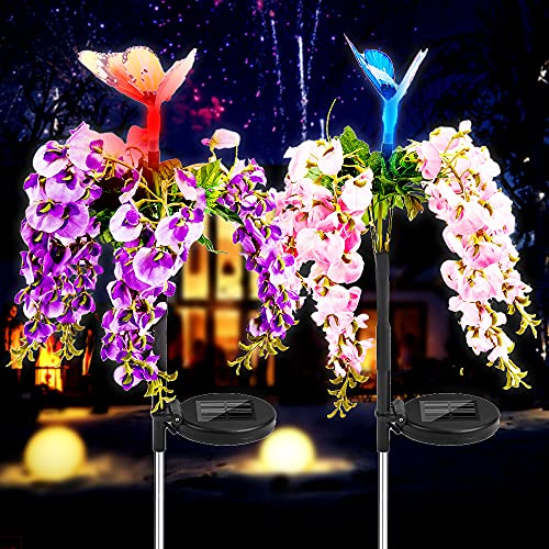 Book Cover Solar Flowers Lights Outdoor Garden Waterproof Butterfly Stakes Light, Bigger & Taller Solar Lights Outdoor Decorative Multi-Color Changing LED Solar Landscape Light for Garden Patio Yard Decoration