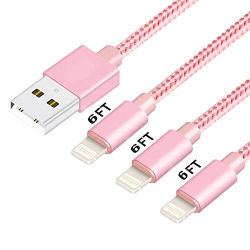 Book Cover Manyi Phone Charger Cable, 3Pack 6FT Nylon Braided Syncing and Charging Cord Compatible with Phone Xs Max/XR/XS/X/8/7/Plus/6s/6/5 - Pink
