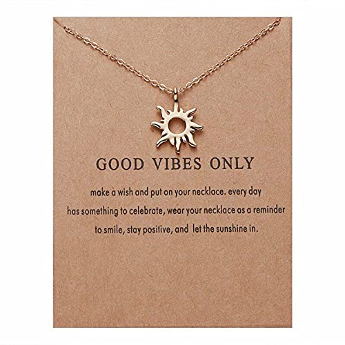 Book Cover Tesorrio Clavicle Necklace with Blessing Gift Card - Dainty Gold Necklace Sun Necklace for Women - Gold Dainty Necklace Layered Choker Necklace - Cute Necklace for Women with Sun Charm