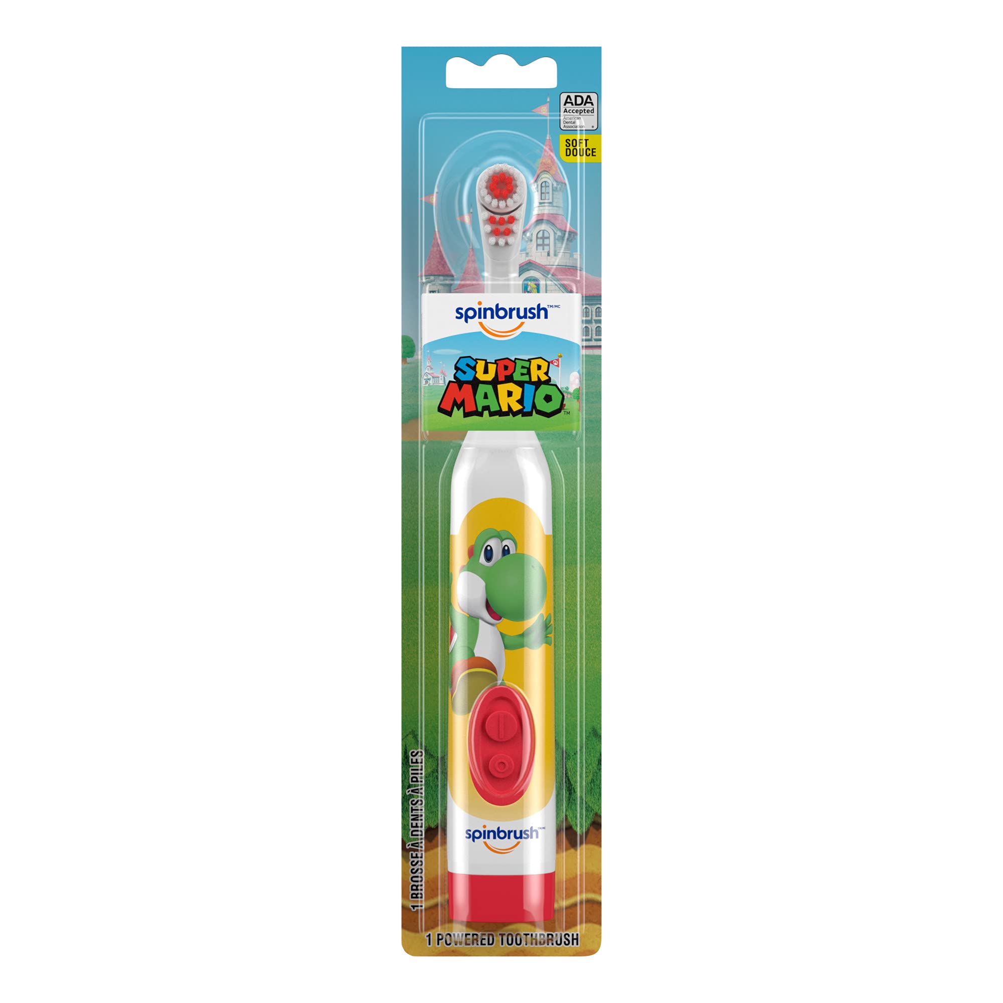 Book Cover Super Mario Kid’s Spinbrush Electric Battery Toothbrush, Soft, 1 ct, Character May Vary