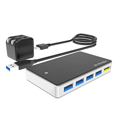 Book Cover BYEASY Powered USB Hub 3.0, 7-Port USB Splitter with Power Adapter, 3.3 ft Long Cable and BC 1.2 Charging Port for iMac, MacBook Pro/Air, Mac Mini/Pro, PS4, Surface Pro, PC, Laptop, etc