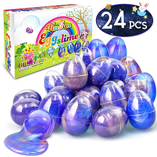 Book Cover HUFUN 24 Pack Slime Kit Silly Putty Unicorn Galaxy Slime Supplies Kits Slime kit for Girls Kids Boys Cloud Fluffy Butter Slime Charms Games Stuff Party Favors Easter Basket Stuffers Eggs Stress Ball