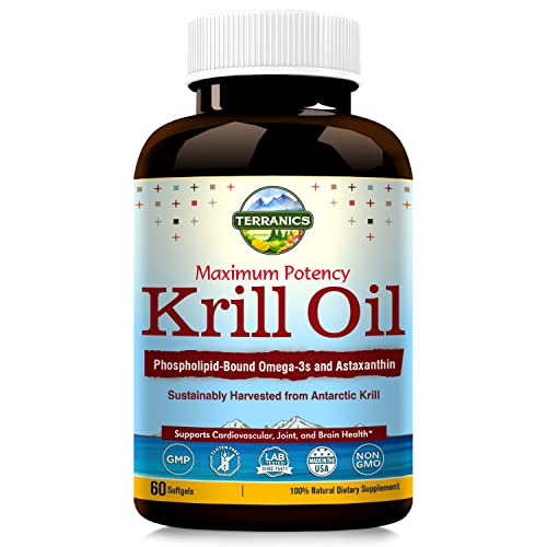 Book Cover Terranics Krill Oil 1250mg, 60 Softgels, NON-GMO, Soy, Dairy & Gluten Free, for men and women