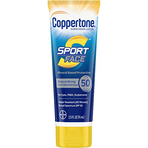 Book Cover Coppertone Sport Face SPF 50 Sunscreen Mineral Based Lotion, Dye Free, PABA Free & Oxybenzone Free (2.5 Fluid Ounce)