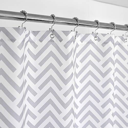 Book Cover Mrs Awesome Stall Shower Curtain with Geometric Pattern, 36 x 72 inch Size Fabric Shower Curtain for Small Stall, Hotel Grade, Water Repellent, Washable, White and Gray, 36 x 72 inches