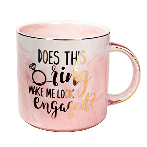 Book Cover Vilight Engaged Mug Engagement Gifts for Her and Bride to Be - Dose This Ring Make Me Look Engaged Pink Marble Ceramic Coffee Cup 11oz