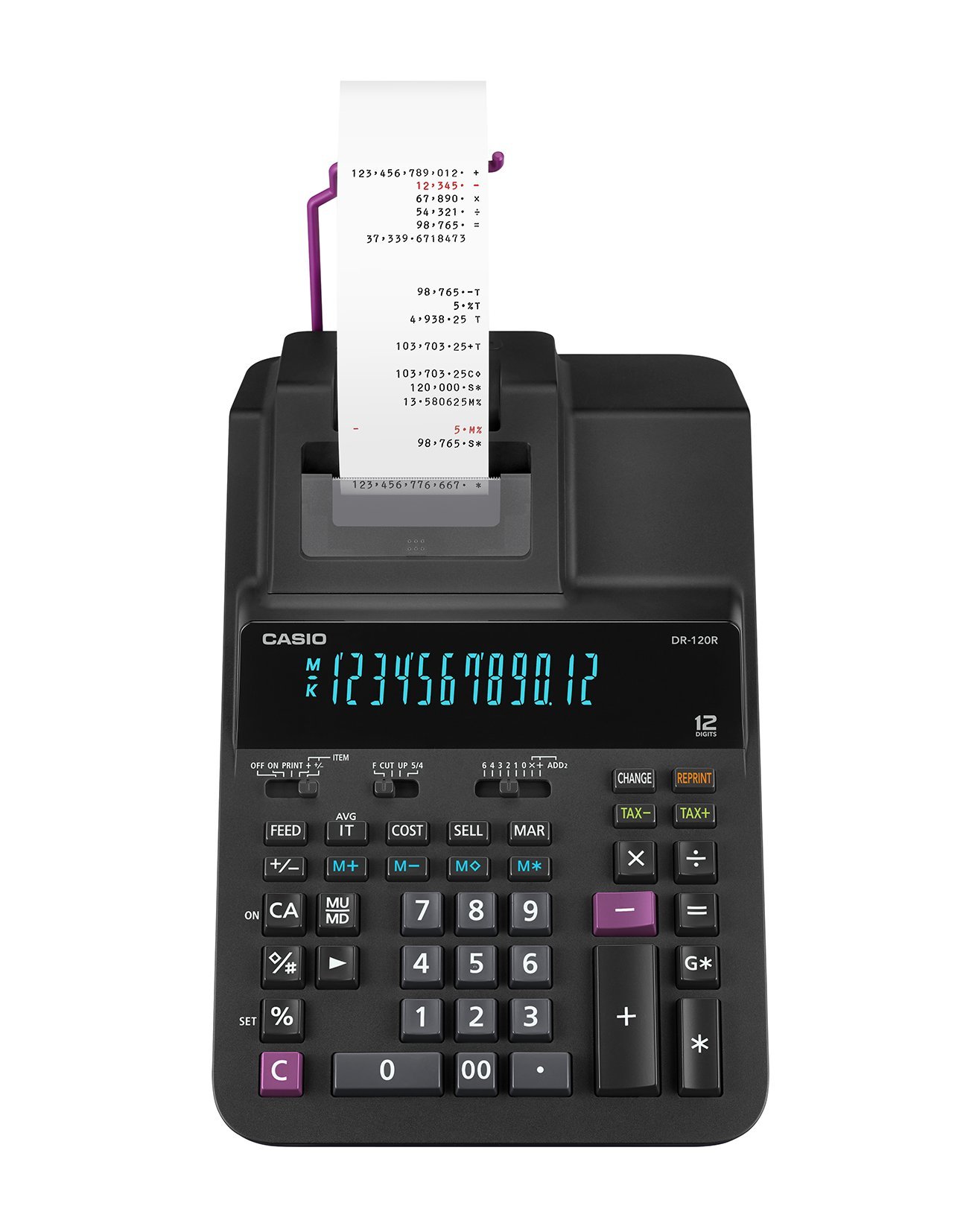 Book Cover Casio Office Products DR-120R Full-Sized Printing Calculator, Black,Desktop