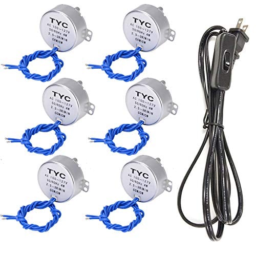 Book Cover 6PCS Synchronous Synchron Motor Turntable Motor 50/60Hz AC100~127V 4W CCW/CW Direction with 6ft Power Cord Switch Plug For Cup Turner,Cuptisserie,Hand-Made or Motor (2.5-3RPM)