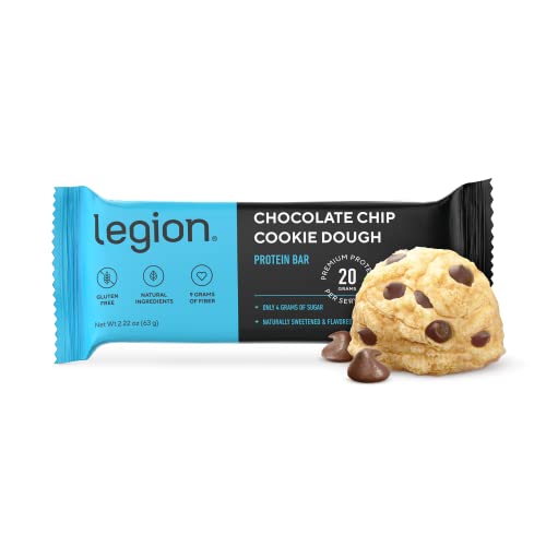 Book Cover Legion Protein Bar Chocolate Chip Cookie Dough -100% Whey Protein, Baked Bars with Prebiotic Fiber - High Protein (20g) Low Fat (12g) Low Sugar (4g), No Soy, Gluten - Natural Flavors (12 Count)