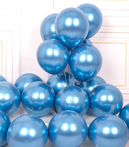 Book Cover AULE Party Balloons 50 Pcs 12 inch Blue Metallic Chrome Helium Shiny Latex Thicken Balloons Wedding Birthday Baby Shower Graduation Christmas Carnival Party Decorations