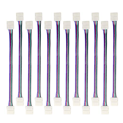 Book Cover Hitlights LED Connector, 12Pack 10mm 4 Pin RGB LED Strip Connectors - 6Inch Solderless Connectors for 5050 LED Tape Light, Kitchens, Cabinets and More