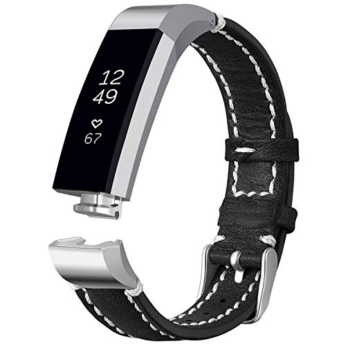 Book Cover iHillon Compatible with Fitbit Alta (HR)/ Fitbit Ace Bands, Classic Soft Genuine Leather Strap Compatible with Fitbit Alta/Alta Hr/Fitbit Ace Women Men Wristband (Black)