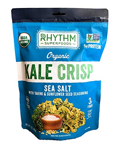Book Cover Healthy Snack Kale Chips! Extra Large (7 oz) Rhythm Superfoods Organic Kale Crisp Chips With Sea Salt! Treat Yourself To A Satisfying & Delicious Superfood Snack!